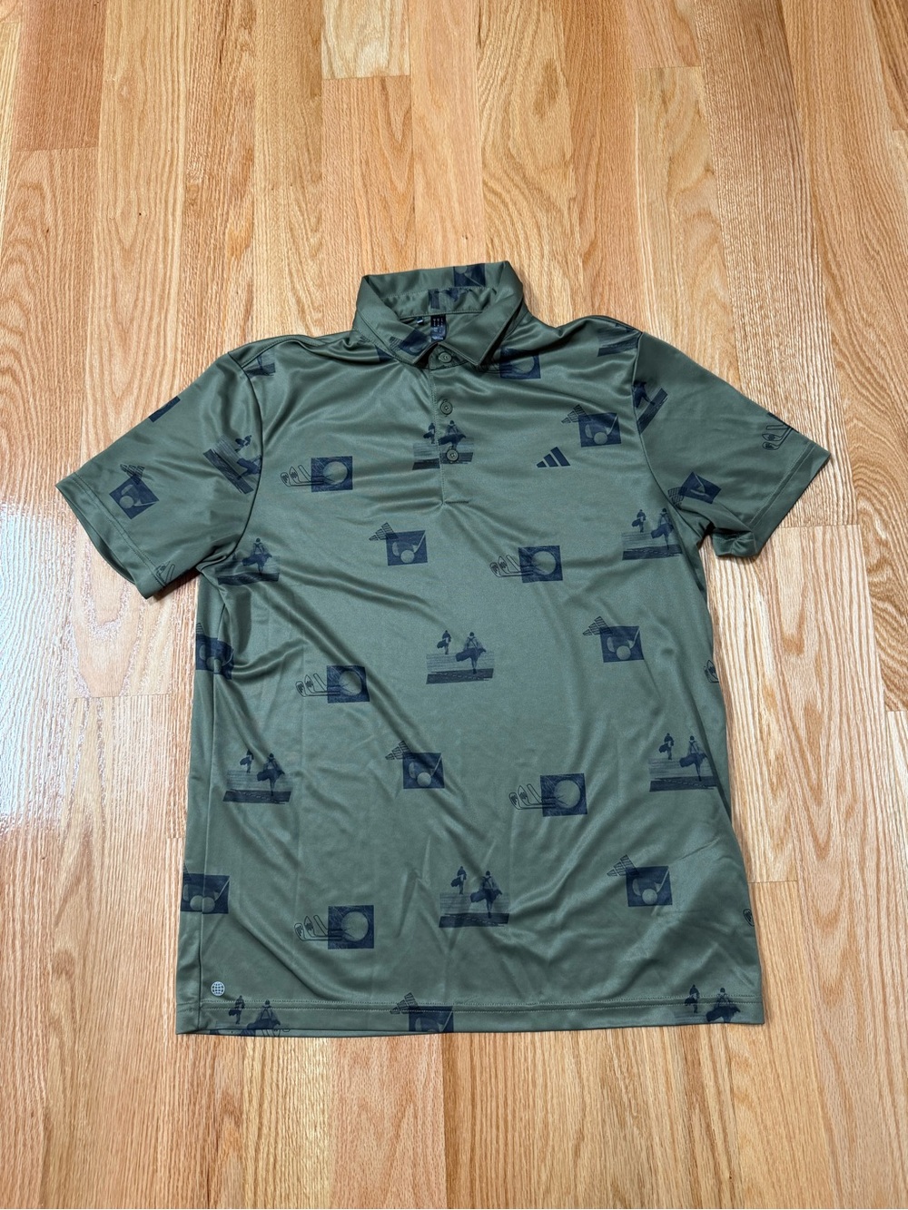 Adidas Golf Polo Olive Green Graphic Short Sleeve Mens Medium